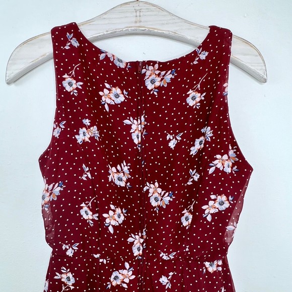 Love, Nickie Lew Women s High Low Floral Dress Size 7 Maroon Red Sleeveless M - Picture 7 of 8